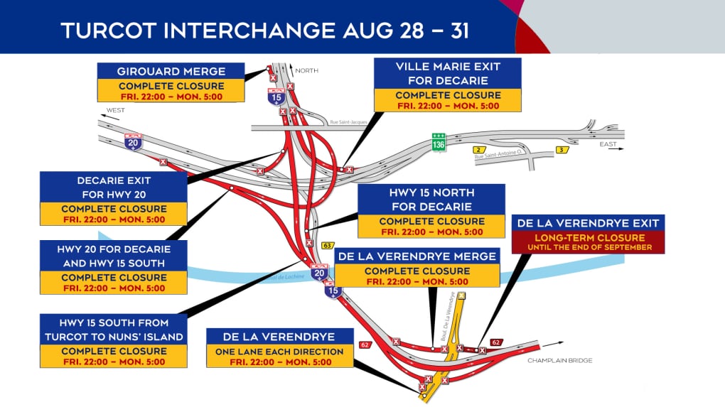 Turcot Interchange Map Weekend Traffic: Closures are in effect in and around the Turcot ...