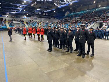 A Remembrance Day ceremony was held at the Moncton Coliseum presented by Royal Canadian Legion, Moncton Branch #6 on Tuesday, Nov. 11, 2025. (CTV Atlantic/ Derek Haggett)