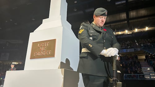 A solider is pictured at the TD Station Remembrance Day Ceremony in Saint John, N.B. on Tuesday, Nov. 11, 2025. (CTV Atlantic/ Avery MacRae)