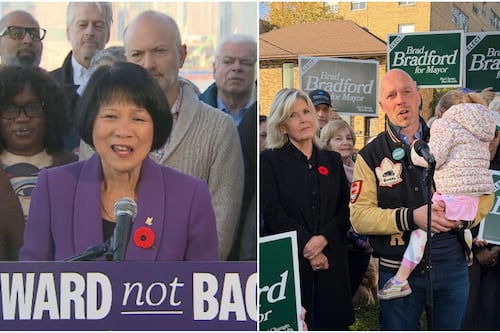 Chow, Bradford hit campaign trail day before mayoral election in Toronto