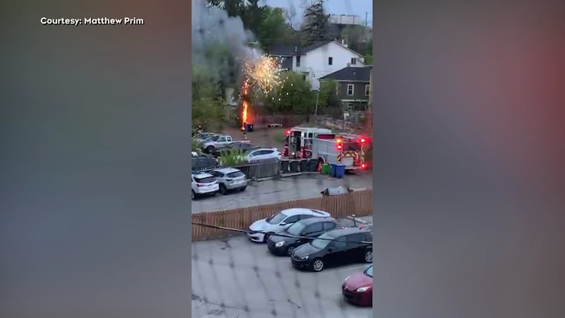 Electrical pole catches fire in Bankview