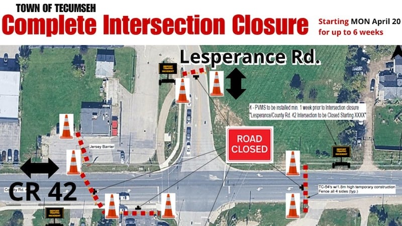 Construction closes busy intersection in Tecumseh for six weeks