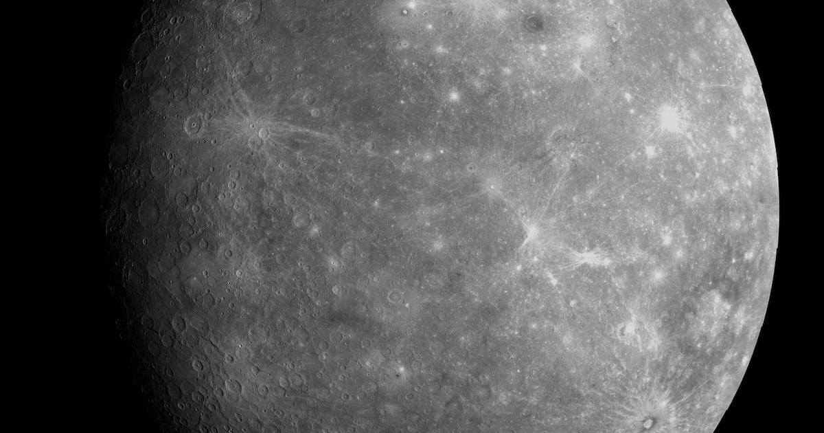 This composite image provided by NASA/Johns Hopkins University Applied Physics Laboratory/Carnegie Institution of Washington on Oct. 22, 2013, shows Mercury as it appeared to the Messenger spacecraft following a flyby of the planet. (NASA/Johns Hopkins University Applied Physics Laboratory/Carnegie Institution of Washington via AP)
