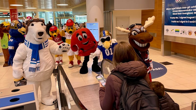 Mascot mayhem: Winnipeg mascots touch down at airport