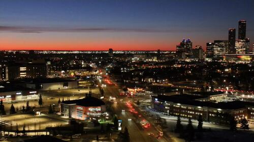 Your Morning Edmonton's CTV Drone flies over downtown on Feb. 11, 2026. (Sean McClune/CTV News Edmonton)