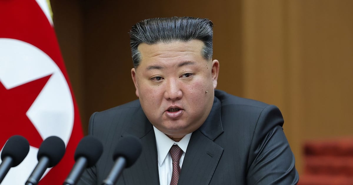 In this photo provided by the North Korean government, its leader Kim Jong Un delivers a speech during a session of the Supreme People’s Assembly at parliament in Pyongyang, North Korea. (Korean Central News Agency/Korea News Service via AP)