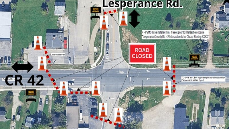 Major Tecumseh intersection shut down for construction as County Road 42 widens