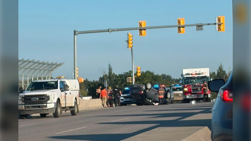 Saskatoon police ticket driver after crash leaves vehicle on roof