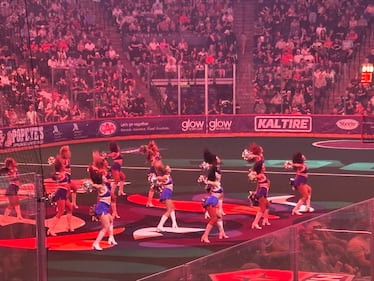 The Halifax Thunderbirds dance team performs at the game. (CTV/Marnie Ells)