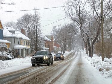 A light snow is pictured on the ground in Sydney, N.S., on Jan. 26, 2026. (CTV Atlantic / Darryl Reeves)