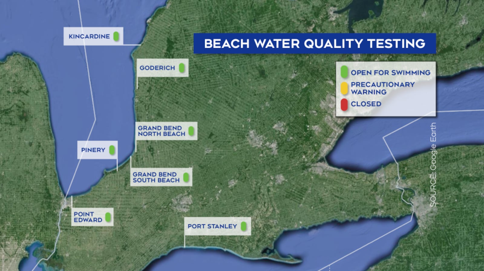 Beach water testing results for Canada Day long weekend