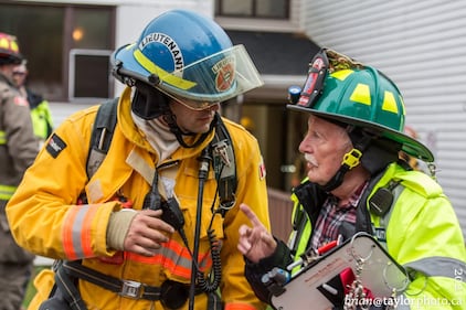 Clem Fairclough is pictured with fire crews. (Courtesy of Brian Taylor)
