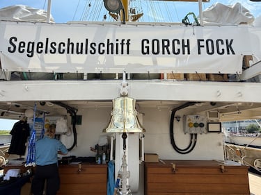 The Gorch Fock is pictured in Halifax on August 2, 2026. (Callum Smith/CTV Atlantic)