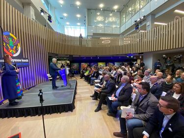 King Thunderbird Centre, or okimaw peyesew kamik by its Cree name, officially opens to replace old Boyle Street Community Services home base on Dec. 15, 2025. (Jeremy Thompson/CTV News Edmonton)