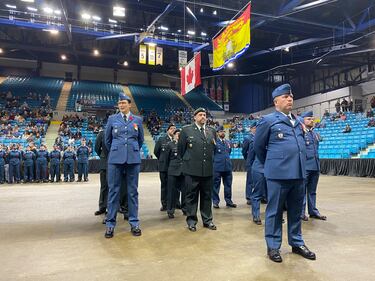 A Remembrance Day ceremony was held at the Moncton Coliseum presented by Royal Canadian Legion, Moncton Branch #6 on Tuesday, Nov. 11, 2025. (CTV Atlantic/ Derek Haggett)