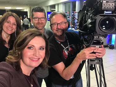 Galen with former CTV News Edmonton videographer Cam Wiebe, former anchor Erin Isfeld, and producer Stephanie Prues. (Credit: Galen McDougall)