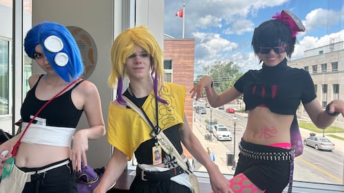 A trio of friends cosplayed as Splatoon characters  at Animaritime. (Avery MacRae/CTV News)