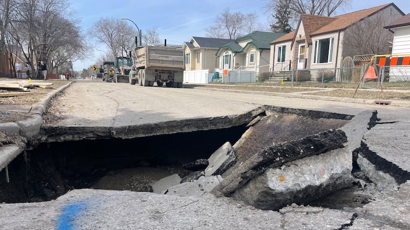 Sinkhole opens on Winnipeg street