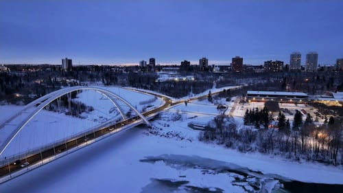 Your Morning Edmonton's CTV Drone flies over downtown on Feb. 25, 2026. (Sean McClune/CTV News Edmonton)