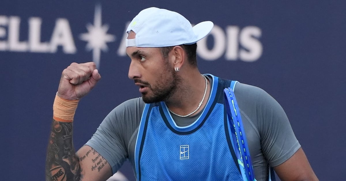 Photo: ctvnews.ca Nick Kyrgios, of Australia, reacts during his match against Mackenzie McDonald at the Miami Open tennis tournament
