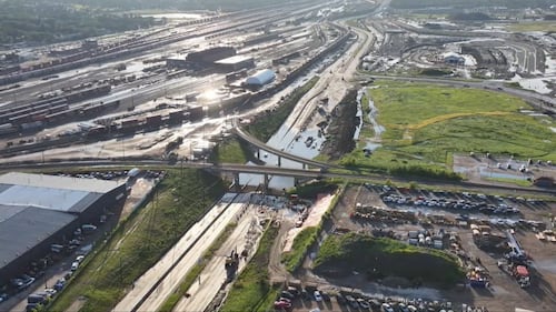 Water sits near Yellowhead Trail and 121 Street in Edmonton after an early morning storm on July 15, 2026. (Sean McClune / CTV News Edmonton)
