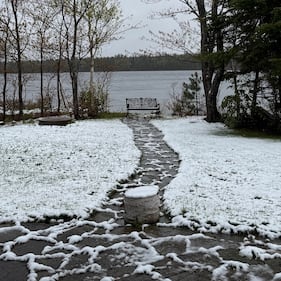 Snow is pictured on the ground on May 29, 2026 in Albert Bridge, N.S. (Courtesy: Gerald Schaller)