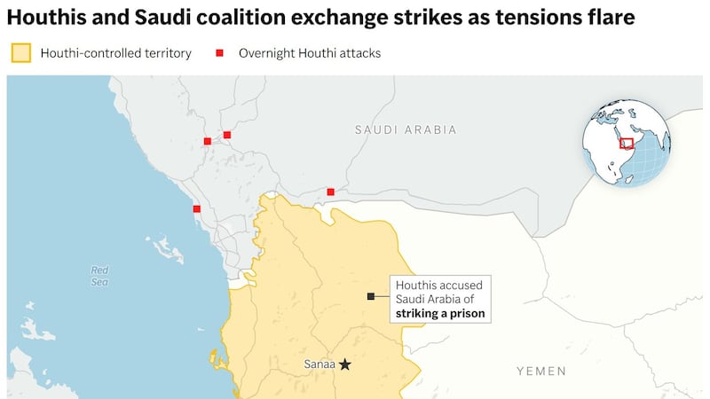 Yemen's Houthi rebels say Saudi-backed forces launched airstrikes, and other key Mideast news