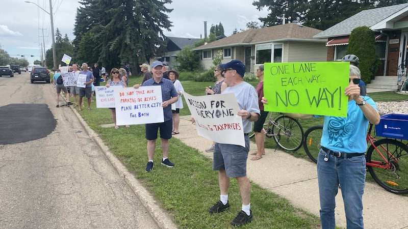 East Edmonton residents protest proposed bike lanes