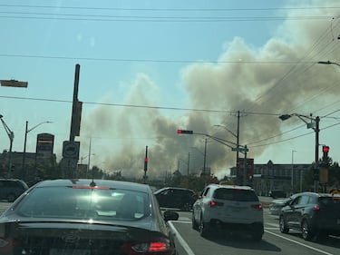 A fire in Bayers Lake, N.S. is pictured from the Lacewood and Parkland intersection on Aug.12, 2025. (CTV Atlantic / Callum Smith)