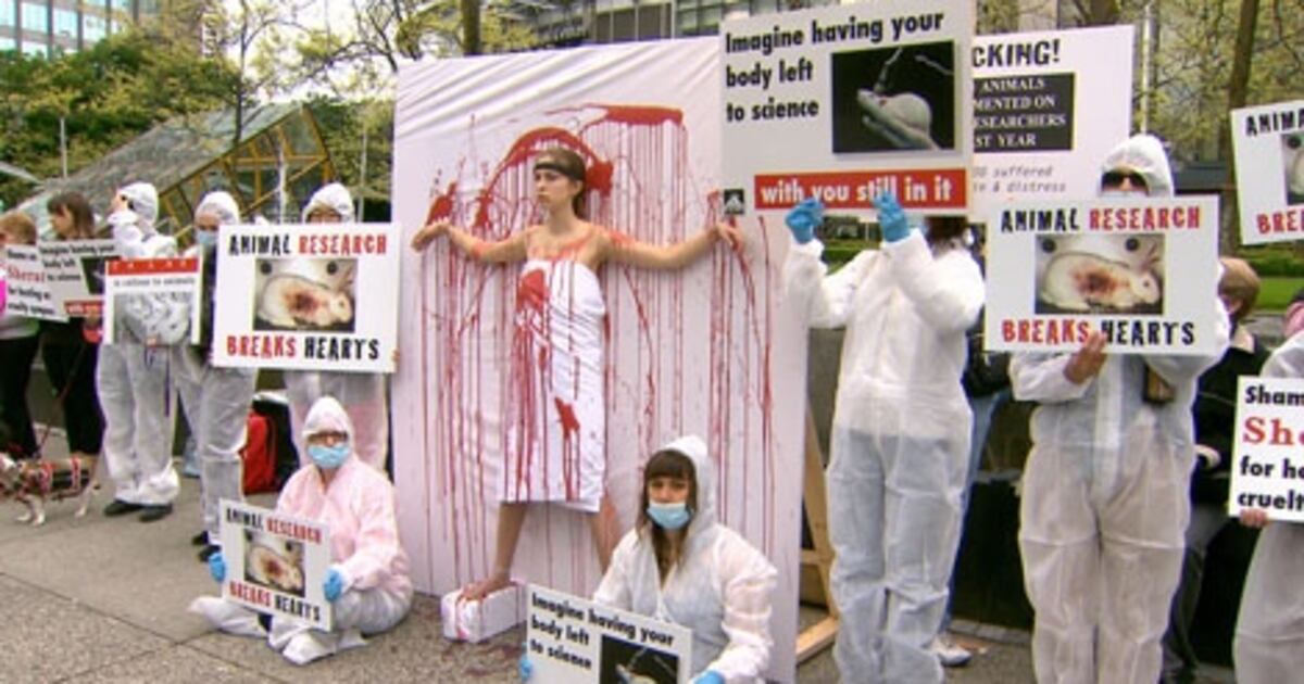 Bloody demonstration protests animal testing