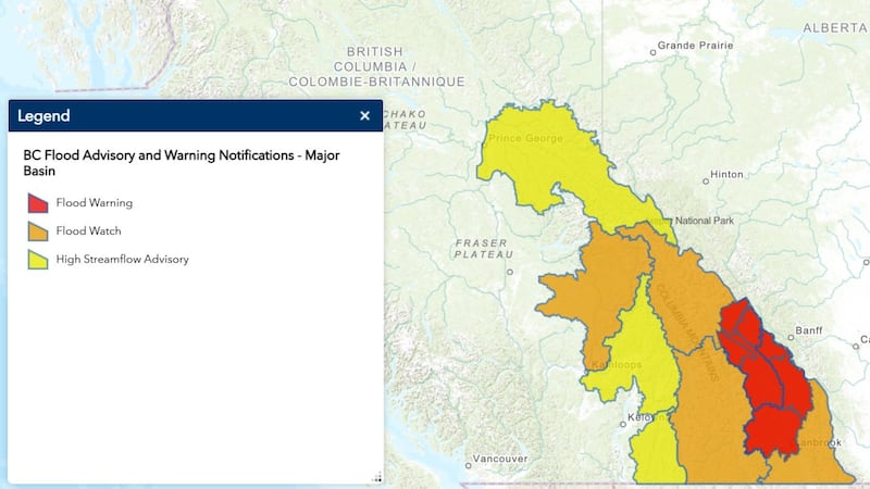 Flood warnings, evacuation alerts issued in southeastern B.C.
