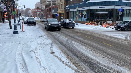A light dusting of snow is pictured on Main Street in Moncton, N.B., on Jan. 26, 2026. (CTV Atlantic / Avery MacRae)