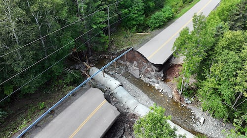 Damage to a road in Dundee, N.S., following flooding is seen. (CTV/Darryl Reeves)