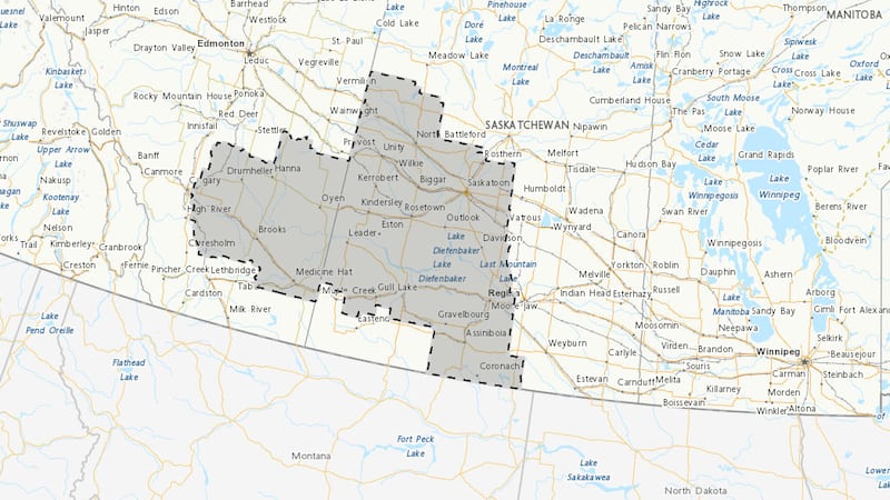 Funnel clouds possible amid high winds in west central Sask.