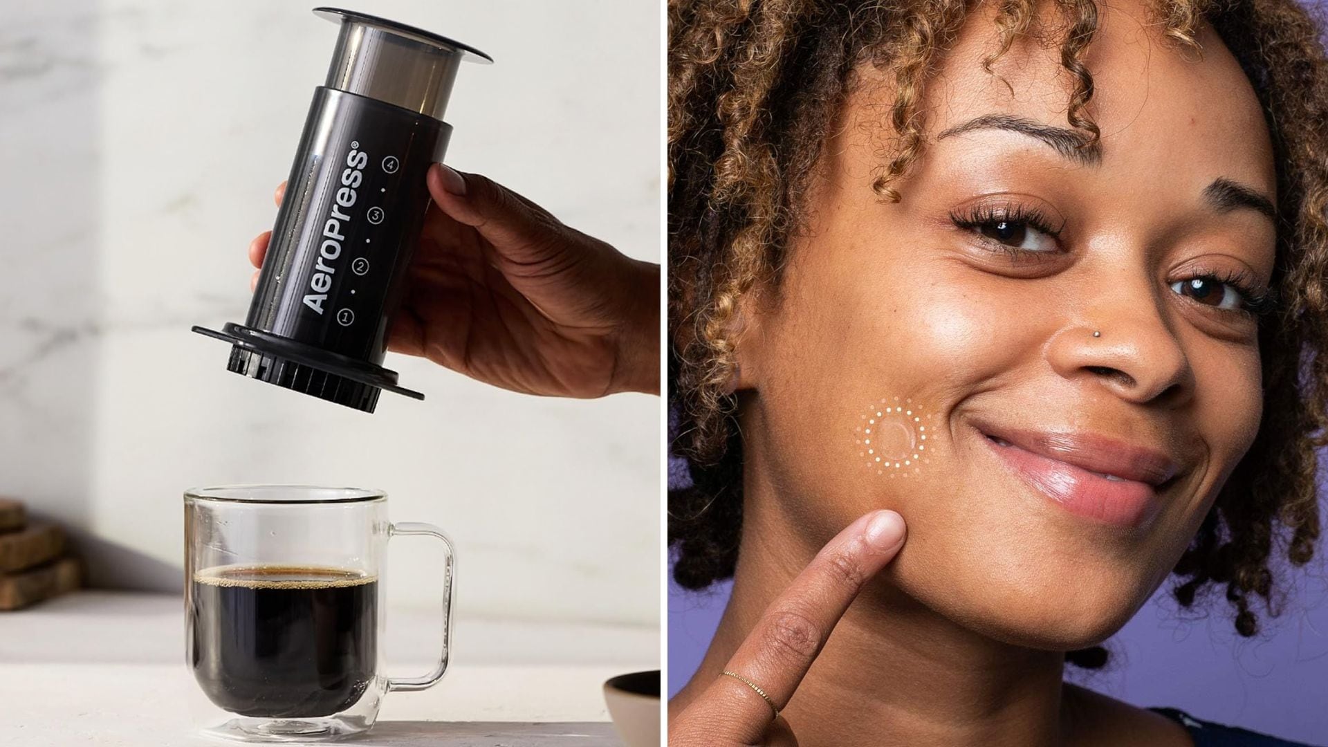 An AeroPress and a person wearing a Hero pimple patch.