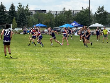 Teams from across the Maritimes got together Sunday to play some Australian rules football, also known as "footy." (CTV/Derek Haggett)