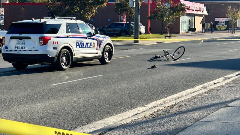 Crash between cyclist and London police vehicle closes section of Hamilton Road