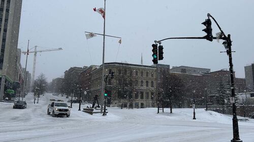 Snow is pictured on King Street in Saint John, N.B., on Jan. 26, 2026. (CTV Atlantic / Avery MacRae)