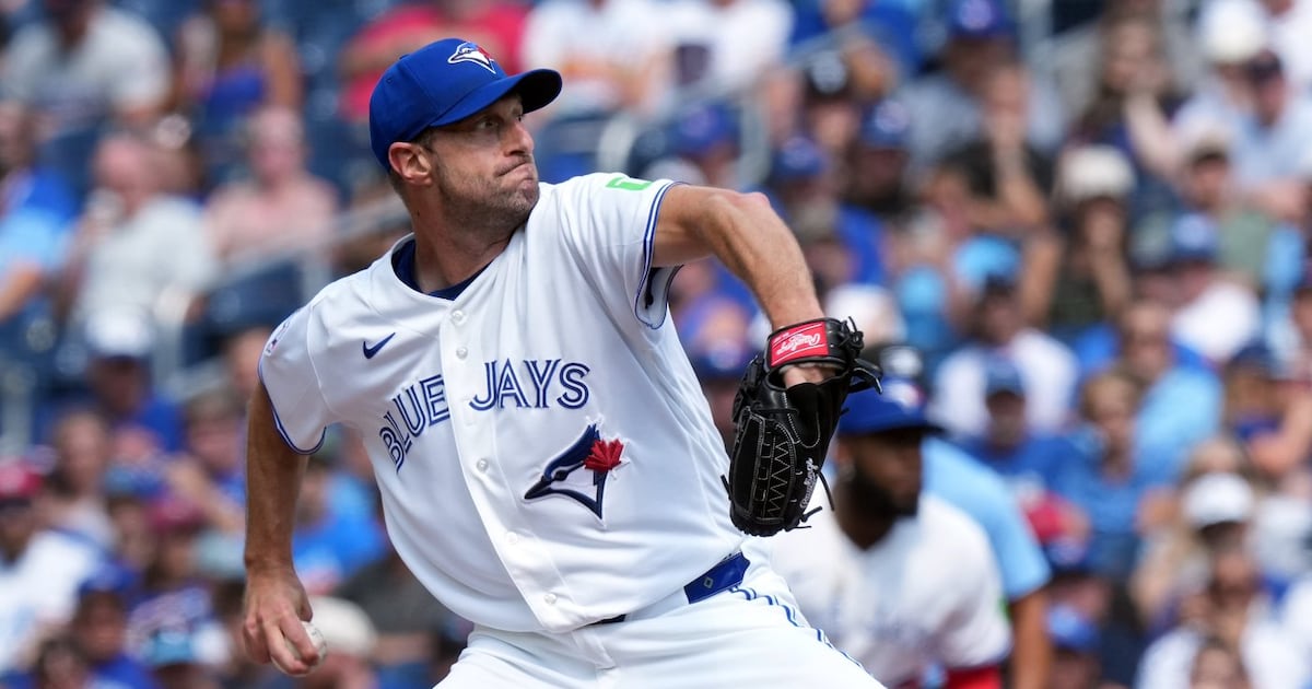 Photo: ctvnews.ca Blue Jays starter Max Scherzer (31) pitches his 3,000th career inning against the Boston Red Sox in Toronto on Thursday