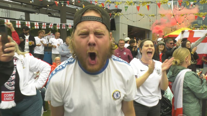 Hearty England supporters pack rooftop bar for team’s World Cup opener