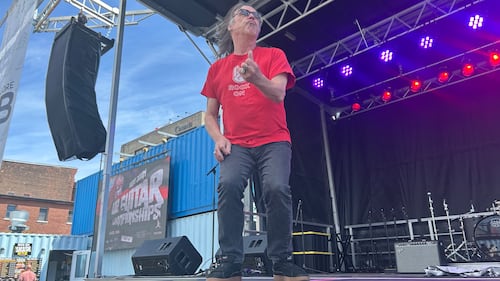 Paul LaGace rocks his air guitar at the Air Guitar Canada East Coast Regional Qualifier in Saint John. (CTV/Avery MacRae)