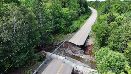 Damage to a road in Dundee, N.S., following flooding is seen. (CTV/Darryl Reeves)