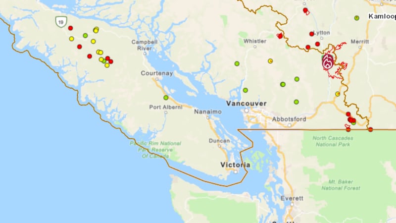 17 wildfires burning on Vancouver Island, five classified as out of control
