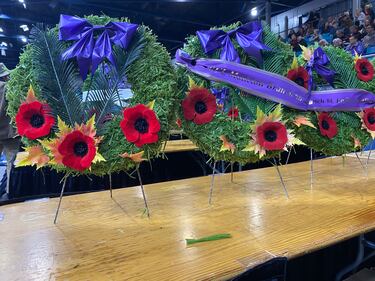 A Remembrance Day ceremony was held at the Moncton Coliseum presented by Royal Canadian Legion, Moncton Branch #6 on Tuesday, Nov. 11, 2025. (CTV Atlantic/ Derek Haggett)
