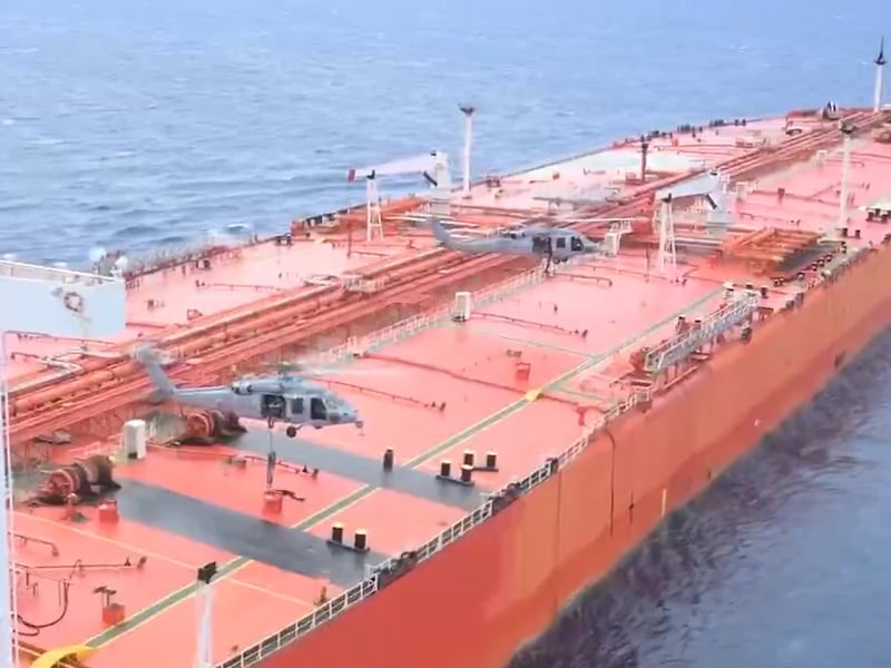 U.S. forces board a sanctioned oil tanker in the Indian Ocean, the Pentagon says