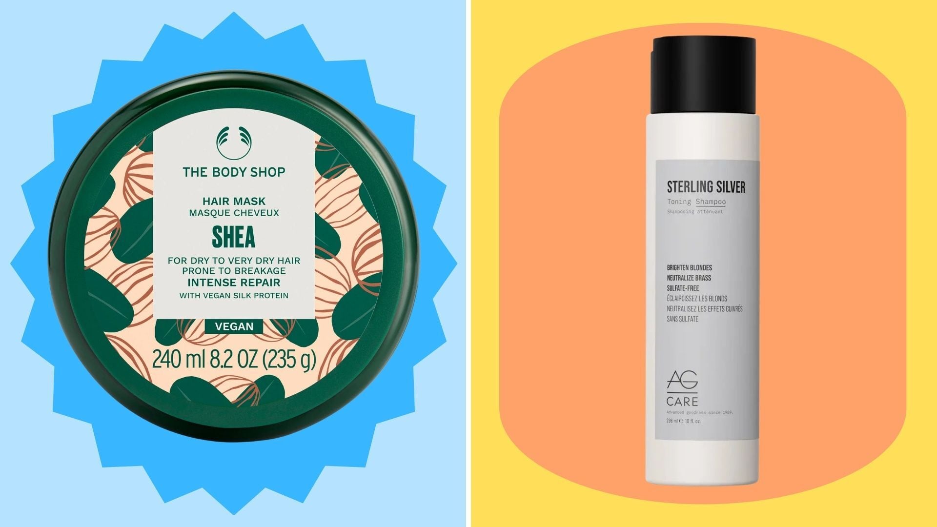 two hair products with a bright and colourful backgeround