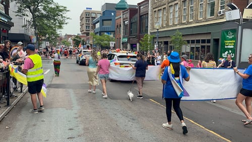 Hundreds of people lines Main Street in Moncton on Saturday for the annual Pride parade. (CTV/Derek Haggett)