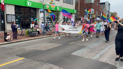 Hundreds of people lines Main Street in Moncton on Saturday for the annual Pride parade. (CTV/Derek Haggett)