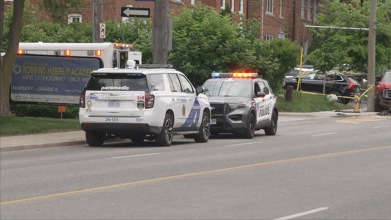 3-year-old injured after vehicle crashes into hydro pole, pedestrians in Toronto