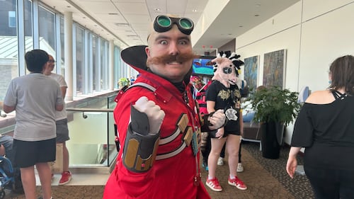Zachary Lumsden cosplays as Dr. Robotnik from Sonic the Hedgehog Saturday at Animaritime. (Avery MacRae/CTV News)